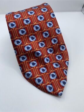 Ermenegildo Zegna Rust Red and Light Blue Geometric Silk Tie